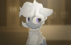 Size: 3035x1902 | Tagged: safe, artist:mochi_nation, derpibooru import, oc, oc only, oc:silver bolt, earth pony, pony, clothes, ears, eye clipping through hair, eyeshadow, female, floppy ears, makeup, mare, shirt, solo, sparkles