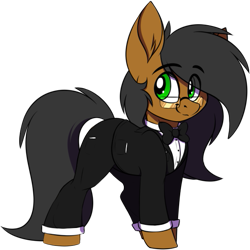 Size: 557x557 | Tagged: safe, alternate version, artist:notetaker, derpibooru import, oc, oc only, oc:notetaker, earth pony, pony, bowtie, clothes, glasses, simple background, solo, transparent background, tuxedo