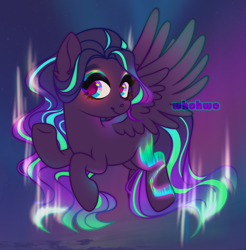 Size: 2916x2966 | Tagged: safe, artist:whohwo, derpibooru import, oc, oc only, pegasus, pony, aurora borealis, base used, ear fluff, ears, eyelashes, female, looking back, makeup, mare, pegasus oc, smiling, solo, underhoof