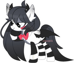 Size: 1358x1155 | Tagged: safe, artist:cafne, derpibooru import, oc, oc only, bat pony, pony, base used, bat pony oc, bat wings, bowtie, clothes, cuffs (clothes), ear fluff, ears, eyelashes, female, mare, simple background, smiling, socks, solo, striped socks, thinking, transparent background, wings