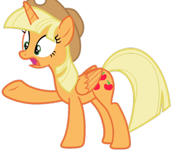 Size: 954x837 | Tagged: safe, artist:foxyfell1337, derpibooru import, applejack, alicorn, pony, alicornified, alternate hairstyle, applecorn, race swap, simple background, solo, transparent background