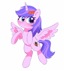 Size: 2237x2500 | Tagged: safe, artist:leo19969525, derpibooru import, oc, oc only, alicorn, pony, female, horn, mare, simple background, smiling, solo, spread wings, white background, wings