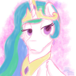 Size: 1000x1000 | Tagged: safe, artist:exobass, derpibooru import, princess celestia, alicorn, bored, crown, expressions, female, horn, jewelry, regalia, solo, wings