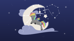 Size: 1920x1080 | Tagged: safe, artist:rumista, derpibooru import, oc, oc only, oc:dark rainbow, pegasus, pony, cloud, commission, cute, dark background, male, moon, night, pegasus oc, sleeping, solo, space, stallion, stars, ych result