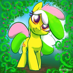 Size: 2048x2048 | Tagged: safe, artist:pfeffaroo, derpibooru import, oc, oc only, oc:summer delight, earth pony, pony, earth pony oc, high res, hooves, multicolored mane, signature, smiling, solo, standing