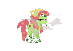 Size: 773x542 | Tagged: safe, artist:idkhesoff, artist:selenaede, derpibooru import, tree hugger, earth pony, pony, 420, base used, blunt, clothes, drugs, female, headband, mare, marijuana, simple background, smoke, smoking, socks, solo, transparent background