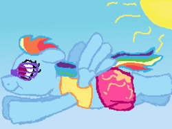 Size: 1024x768 | Tagged: safe, artist:xppp1n, rainbow dash, female, flipnote studio, flying, mare, shorts, solo