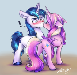 Size: 1709x1676 | Tagged: safe, artist:buttersprinkle, derpibooru import, princess cadance, shining armor, alicorn, pony, unicorn, blushing, butt, cute, cutedance, duo, ears, exclamation point, eyes closed, featureless crotch, female, floppy ears, folded wings, kissing, lovebutt, male, mare, missing accessory, plot, shining adorable, shiningcadance, shipping, shrunken pupils, stallion, straight, surprise kiss, surprised, wide eyes, wings