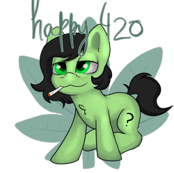 Size: 2728x2721 | Tagged: safe, artist:dumbwoofer, derpibooru import, oc, oc:anon filly, 420, bloodshot eyes, chest fluff, drugs, female, filly, foal, high, joint, marijuana, simple background, smiling, smoking, stoned, transparent background