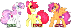 Size: 1280x512 | Tagged: safe, artist:missbramblemele, derpibooru import, apple bloom, scootaloo, sweetie belle, pony, best pony, cutie mark crusaders, simple background, transparent background