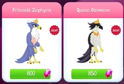 Size: 1018x689 | Tagged: safe, derpibooru import, idw, screencap, princess zephyra, queen ozomene, crack is cheaper, female, gameloft, gem, ornithian, season 10