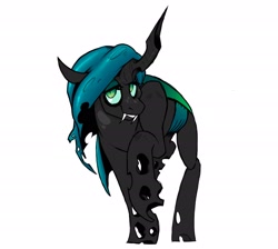 Size: 2048x1832 | Tagged: safe, artist:supremoburrito, derpibooru import, queen chrysalis, changeling, changeling queen, female, lidded eyes, raised hoof, raised leg, simple background, smiling, solo, white background