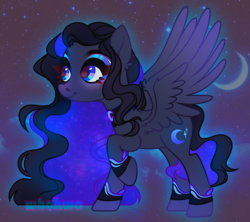 Size: 2429x2157 | Tagged: safe, artist:whohwo, derpibooru import, oc, oc only, pegasus, pony, base used, choker, crescent moon, eyelashes, female, makeup, mare, moon, pegasus oc, raised hoof, raised leg, smiling, solo, stars