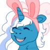 Size: 100x100 | Tagged: safe, artist:hoffnungsstern, derpibooru import, oc, oc only, oc:fleurbelle, alicorn, alicorn oc, bow, bunny ears, female, hair bow, horn, icon, laughing, mare, simple background, solo, transparent background, wings
