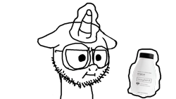 Size: 800x450 | Tagged: safe, artist:anonymous, derpibooru import, pony, unicorn, :i, beard, ears, facial hair, floppy ears, glasses, i mean i see, magic, meme, monochrome, parody, scene parody, simple background, solo, soy, soy milk, soyjak, telekinesis, transparent background, unamused, wojak