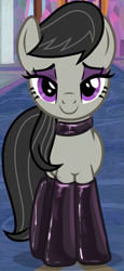 Size: 299x651 | Tagged: safe, anonymous artist, derpibooru import, edit, edited screencap, screencap, octavia melody, earth pony, pony, a horse shoe-in, season 9, spoiler:s09, bedroom eyes, choker, clothes, cropped, eyeshadow, female, latex, latex socks, lidded eyes, looking at you, makeup, mare, smiling, socks, solo