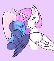 Size: 934x1050 | Tagged: safe, artist:iron curtain, derpibooru import, princess celestia, princess luna, alicorn, pony, cute, eyes closed, female, hug, pink-mane celestia, s1 luna, sibling love, siblings, sisterly love, sisters, smiling