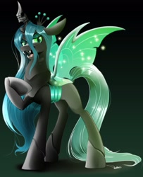 Size: 2338x2877 | Tagged: safe, artist:dormin-dim, derpibooru import, queen chrysalis, changeling, changeling queen, canterlot wedding 10th anniversary, female, hair, long tail, open mouth, solo, spread wings, tail, wings