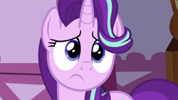 Size: 1280x720 | Tagged: safe, derpibooru import, screencap, starlight glimmer, pony, unicorn, fame and misfortune, season 7, cute, female, frown, glimmerbetes, implied rarity, looking at you, mare, sad, sadlight glimmer, sadorable, solo