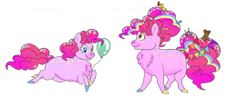 Size: 1280x544 | Tagged: safe, artist:itsvoids, derpibooru import, pinkie pie, earth pony, pony, alternate design, balloon, chest fluff, female, heterochromia, hooves, mare, missing cutie mark, multicolored hooves, older, older pinkie pie, running, simple background, solo, transparent background