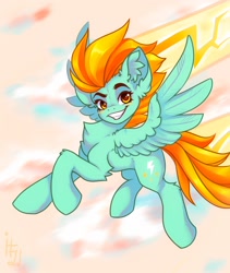 Size: 1600x1900 | Tagged: safe, artist:falafeljake, derpibooru import, lightning dust, pegasus, pony, blushing, cutie mark, ear fluff, ears, eyelashes, female, leg fluff, looking at you, smiling, solo, spread wings, tail, wings