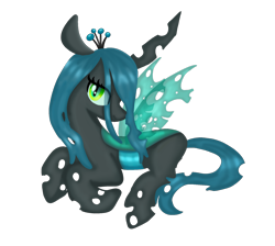 Size: 4000x3580 | Tagged: safe, artist:nitlynjane, derpibooru exclusive, derpibooru import, queen chrysalis, changeling, changeling queen, canterlot wedding 10th anniversary, changeling horn, cheeselegs, crown, ears, eye clipping through hair, female, floppy ears, glowing, glowing eyes, high res, horn, insect wings, jewelry, looking at you, mare, regalia, simple background, smiling, solo, transparent background, transparent wings, wings