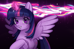 Size: 6000x4000 | Tagged: safe, derpibooru import, twilight sparkle, twilight sparkle (alicorn), alicorn, pony, black background, cute, female, halfbody, happy, horn, mare, simple background, solo, wallpaper, wings