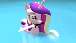 Size: 1024x577 | Tagged: safe, artist:westrail642fan, derpibooru import, princess cadance, 3d, knife, mouth hold, peace was never an option, source filmmaker