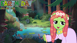 Size: 2064x1154 | Tagged: safe, artist:jeatz-axl, artist:not-yet-a-brony, derpibooru import, edit, tree hugger, earth pony, 2022, april, clothes, dress, earth day, floral head wreath, flower, forest, hippie, pond, spring, tree, water, waterfall