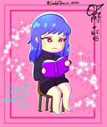 Size: 3464x4096 | Tagged: safe, artist:fredddraws_nsfw, derpibooru import, oc, oc:cosmia nebula, human, birthday gift, book, chair, clothes, humanized, humanized oc, reading, sitting, skirt, sparkles, sweater