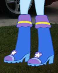 Size: 512x645 | Tagged: safe, derpibooru import, trixie, equestria girls, boots, car, cropped, grass, high heel boots, legs, mud, mud puddle, pictures of legs, puddle, shoes, solo