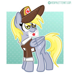 Size: 871x917 | Tagged: safe, artist:redpalette, derpibooru import, derpy hooves, pegasus, abstract background, cute, envelope, hat, mailmare