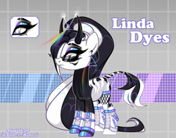 Size: 1280x1004 | Tagged: safe, artist:henorinya, derpibooru import, oc, oc only, pony, base used, clothes, eyelashes, female, hoof polish, horns, makeup, mare, reference sheet, smiling