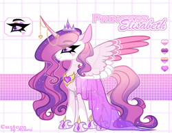 Size: 1280x994 | Tagged: safe, artist:henorinya, derpibooru import, fleur-de-lis, princess cadance, alicorn, pony, base used, clothes, dress, eyelashes, female, fusion, hoof shoes, horn, horn jewelry, jewelry, mare, reference sheet, show accurate, smiling, solo