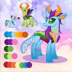 Size: 1280x1280 | Tagged: safe, artist:shiee-artopia223, derpibooru import, rainbow dash, thorax, changedling, changeling, pegasus, pony, antlers, base used, female, fusion, looking back, mare, reference sheet, show accurate, wings