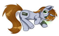 Size: 1636x1016 | Tagged: safe, artist:exploretheweb, derpibooru import, oc, oc only, oc:littlepip, pony, unicorn, fallout equestria, butt, female, horn, pipbuck, plot, simple background, solo, unicorn oc, white background