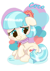 Size: 2480x3508 | Tagged: safe, artist:praisecastiel, derpibooru import, coco pommel, earth pony, pony, blushing, cute, female, partial background, simple background, solo, transparent background