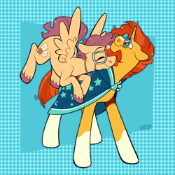 Size: 2800x2800 | Tagged: safe, artist:3ggmilky, derpibooru import, sunburst, oc, pegasus, pony, unicorn, canon x oc