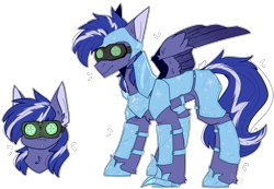Size: 2195x1519 | Tagged: safe, artist:heart-sketch, derpibooru import, oc, oc only, oc:lightning flare, pegasus, armor, goggles, hoof blades, ice, night vision goggles, simple background, solo, transparent background