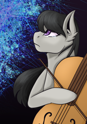 Size: 1668x2388 | Tagged: safe, artist:theedgyduck, derpibooru import, octavia melody, earth pony, pony, abstract background, bow (instrument), cello, cello bow, chest fluff, crying, female, frown, musical instrument, sad, solo, song reference, teary eyes