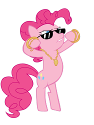 Size: 2121x2828 | Tagged: safe, artist:lcpsycho, derpibooru import, pinkie pie, earth pony, pony, bipedal, bling, female, high res, lip bite, mare, simple background, solo, sunglasses, transparent background, vector
