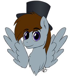 Size: 1634x1784 | Tagged: safe, artist:mranthony2, derpibooru import, oc, oc:rocky road, pegasus, bust, hat, looking at you, portrait, simple background, smiling, smiling at you, solo, top hat, transparent background, wings