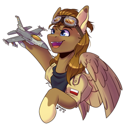 Size: 2000x2000 | Tagged: safe, artist:ak4neh, derpibooru import, oc, oc only, oc:feather paw, pegasus, clothes, excited, goggles, jacket, jet, plane, poland, simple background, solo, transparent background