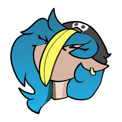 Size: 1250x1250 | Tagged: safe, alternate version, artist:biepbot, derpibooru import, oc, oc only, oc:rusty doubloon, banana, colored, ear piercing, eyes closed, female, flat colors, food, hat, mare, piercing, simple background, surprised, transparent background