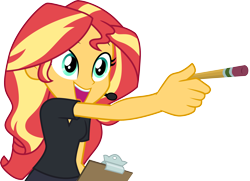 Size: 4133x3000 | Tagged: safe, artist:cloudyglow, derpibooru import, sunset shimmer, all the world's off stage, better together, equestria girls, pencil, simple background, solo, transparent background, vector