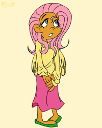 Size: 800x1000 | Tagged: safe, derpibooru import, fluttershy, human, clothes, dark skin, humanized, long skirt, skirt, sweater, sweatershy, winged humanization, wings