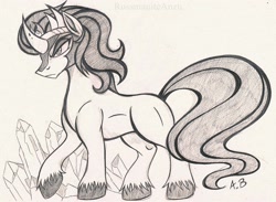 Size: 2253x1648 | Tagged: safe, artist:rossmaniteanzu, derpibooru import, king sombra, unicorn, crystal, male, pencil drawing, solo, traditional art