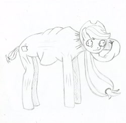 Size: 2075x2024 | Tagged: safe, artist:aflurryofdragons, derpibooru import, applejack, earth pony, pony, deformed, female, monochrome, sketch, solo, traditional art, wat