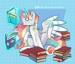 Size: 2800x2400 | Tagged: safe, artist:3ggmilky, derpibooru import, oc, oc only, alicorn, pony, alicorn oc, book, horn, solo, wings