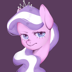 Size: 1000x1000 | Tagged: safe, artist:silkyunii, derpibooru import, diamond tiara, pony, bust, female, filly, foal, portrait, purple background, simple background, solo